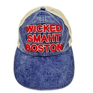 Wicked Smaht Boston Baseball Hat Cap Snapback Baystate Apparel Denim Poly Mesh